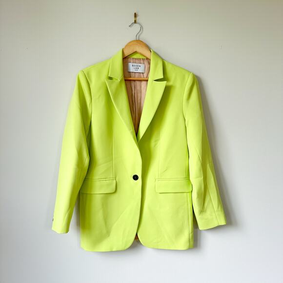 Seven Lab Single-Breasted Rhinestone Skull Notch Lapel Blazer Neon Green XL - Picture 1 of 10